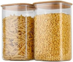 D2scrma 149oz Airtight Glass Square Storage Canister with Bamboo Lid Set of 2(4400ml*2) Large Gallon Glass Jars for Sugar, Flour, Cookies and Coffee beans (‎with Black Lable) by Delicatedtoservicecustomer