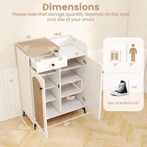 GIANTEX Shoe Storage Cabinet for Entryway, Shoe Cabinet with Doors, White - Image 2