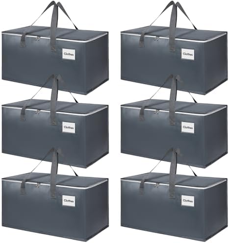 6 Pack Extra Large Heavy Duty Moving Bags with Reinforced Zipper & Wide Carrying Handles, Large Capacity Storage Totes for Clothes Packing, Apartment Moves & Home Organization, Grey by YeueysMovingEasy