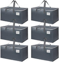 6 Pack Extra Large Heavy Duty Moving Bags with Reinforced Zipper & Wide Carrying Handles, Large Capacity Storage Totes for Clothes Packing, Apartment Moves & Home Organization, Grey by YeueysMovingEasy