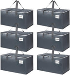 6 Pack Extra Large Heavy Duty Moving Bags with Reinforced Zipper & Wide Carrying Handles, Large Capacity Storage Totes for Clothes Packing, Apartment Moves & Home Organization, Grey by YeueysMovingEasy