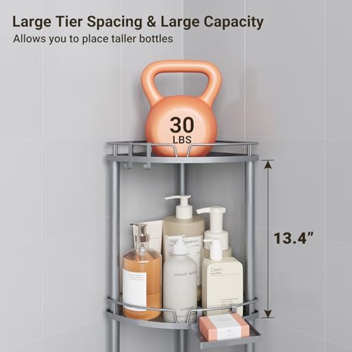 ELYKEN Corner Shower Caddy Standing, 3 Tier Metal Shower Organizer, Silver - Image 5