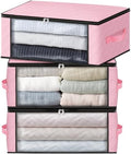 HomeHacks 3-Pack Clothes Organizer Storage Bags, 35L Storage Bins, Pink | Foldable Storage Box Container with Zippers, Clear Window, Reinforced Handles for Closet, Dorm, Pillows, Bedding, Sweater by HomeHacks