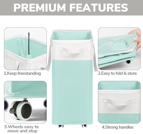 Goodpick Laundry Basket with Wheels, 75L Laundry Hamper with Wheels, Large Laundry Basket with Removable Wash Bag, Clothes Hamper for Laundry, Blue&White - Image 4