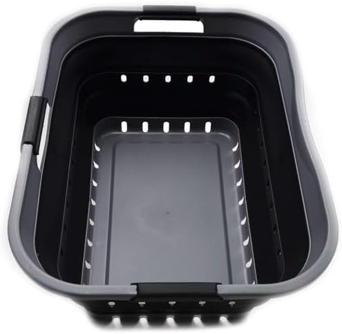 SAMMART 42L Collapsible Plastic Laundry Basket - Foldable Pop Up Storage Container/Organizer - Space Saving Hamper/Basket (1, Grey/Black) by SAMMART