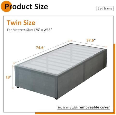 Maenizi 18 Inch Twin XL Bed Frames with Fabric Cover, Heavy Duty Metal Twin XL Platform Bed Frame, No Box Spring Needed, Support Up to 2500 lbs, Easy Assembly, Noise Free, Black - Image 2