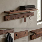 Walnut Wood Coat Rack with Shelf, Wall Mounted Entryway Organizer - Image 4
