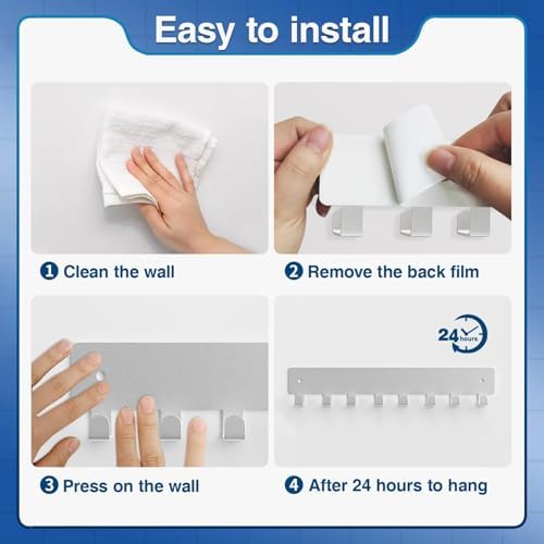 pickpiff Sliver Key Holder for Wall Adhesive, Key Hooks with 8 Hooks, No Drill for Living Room, Kitchen, Office - Image 3