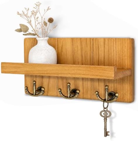Rebee Vision Key Holder Wall Mount with 3 Hooks for Home Decor, Light Brown by REBEEVISION