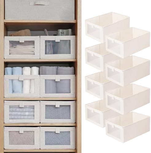 Linen Closet Organizers And Storage, 8 Pack Closet Storage Bins Linen Closet Baskets for Closet Organization Foldable Closet Organizer Bins with Clear Window For Organizing Clothing, Jeans, Shelves by Pradnel