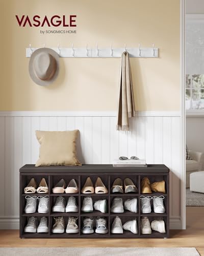 VASAGLE Shoe Bench with Cushion, 15 Compartments, 11.8 x 41.3 x 18.9 Inches - Image 2