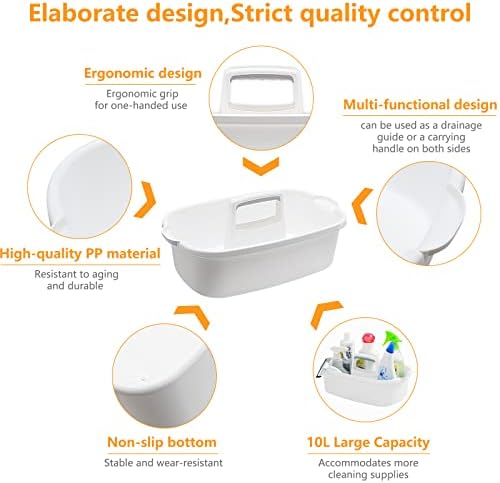 Goderewild Multi-Purpose Plastic Cleaning Caddy with Handle, Shower Caddy Organizer/Storage Basket/Totes Portable for Bathroom Supplies, Cleaning Products, Under Sink Tool, Housekeepers (White) - Image 3