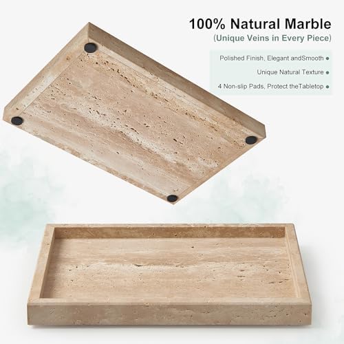 Natural Large Travertine Vanity Tray, Stone Organizer for Bathroom & Decor - Image 3