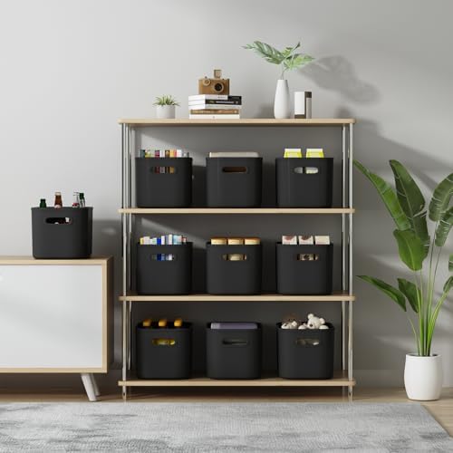 ORGIDOL 8 Pack Black Storage Bins with Lids Stackable Storage Container for Organizing, Black Storage Boxes with Handle for Shelves, Cute Organizer Bins for Craft, Snacks, 9.85x6.9x5.7 inch - Image 3