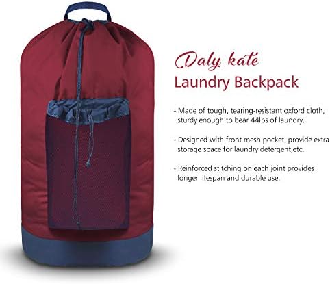 Dalykate Backpack Laundry Bag, Laundry Backpack with Shoulder Straps and Mesh Pocket Durable Nylon Clothes Hamper Bag with Drawstring Closure Red - Image 5
