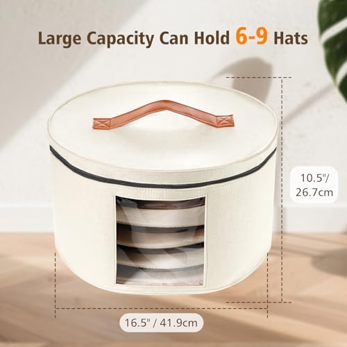 HEAVYWOOD Hat Box for Women Storage Travel Felt Hat Case for Wide-Brim Cowboy Hat Storage Foldable Organizer for Closet Large Round Hat Carrier with Portable Handle (White) - Image 2