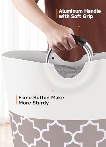 Large Laundry Basket, 115L Tall Collapsible Hamper with Handles, Khaki - Image 4