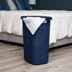 Mind Reader Slim Laundry Hamper with Lid, 60L Tall Clothes Basket, Narrow Tapered Design for Bathrooms, Closets and Laundry Rooms, Plastic, Navy - Image 2