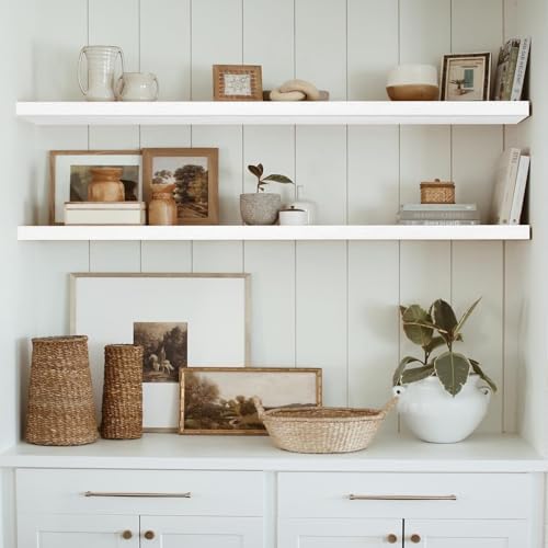 QEEIG Floating Shelves for Wall 55.1" Extra Long - Wall Mounted Shelf Bathroom Kitchen Living Room Bedroom Farmhouse Home Decor Display Bookshelf Large 55.1 x 9.3 inch Set of 2, White (008-140W) - Image 2