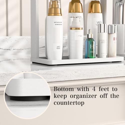 PEKER Bamboo Bathroom Organizer Countertop – Small Vanity Storage Shelf for Makeup, Perfume, Skincare – Natural Cosmetics Display Rack for Dresser, Sink, Kitchen –White - Image 7