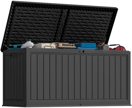 Greesum 260 Gallon HDPE Outdoor Storage Box - Waterproof, Large Capacity Deck Box with Removable Dividers for Patio, Yard, Garden Tools, Black by BuynowfromGreesum