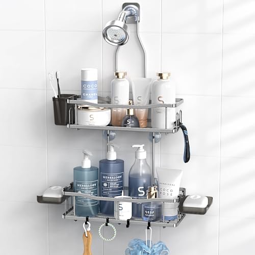 Aitatty Hanging Shower Caddy Bathroom Organizer: Rustproof Shower Shelf Racks Over Shower Head - No Drilling Inside Bath Shower Rack Shelves Over Showerhead for Shampoo with Soap Holder Silver by Aitatty