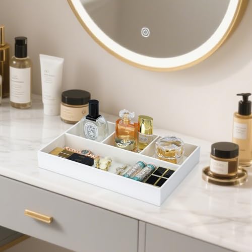 GORESE Faux Leather Valet Tray, Stackable Jewelry Trays for Dresser Table Drawer, Nightstand Organizer for Men Women, EDC Catch All Tray for Trinket, Key, Purse, Sunglass, Watch, Cologne, White - Image 5