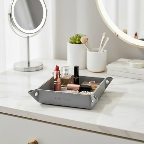UnionBasic Small Valet Tray, Jewelry Tray for Rings Watches Earrings, Entryway Catchall Caddy for Coins Keys Change, Nightstand Bedside Valet Holder, Trays for Electronic Gadgets, Grey - Image 3