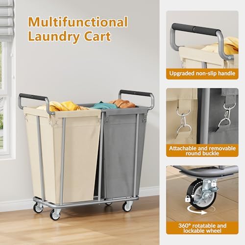 Gewudraw 2 Bag 360L Laundry Baskets with Wheels Heavy Duty - Image 6