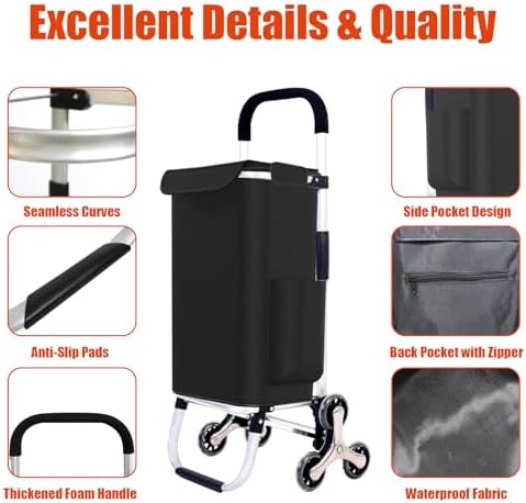 2 in 1 Shopping Cart for Groceries, Foldable Shopping Cart with 6 Wheels - Image 4