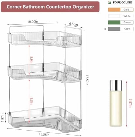 3 Tier Corner Bathroom Counter Organizer Countertop Shelf Makeup Organizer for Vanity Perfume Tray for Corner Storage (Grey) - Image 2