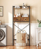 HOOBRO Over The Toilet Storage Rack with 2 Drawers, 3-Tier Bathroom Organizer Shelf Over Toilet, Freestanding Space Saver Bathroom Toilet Shelves Above Toilet for Room, Rustic Brown and Black BF47TS01 - Image 5