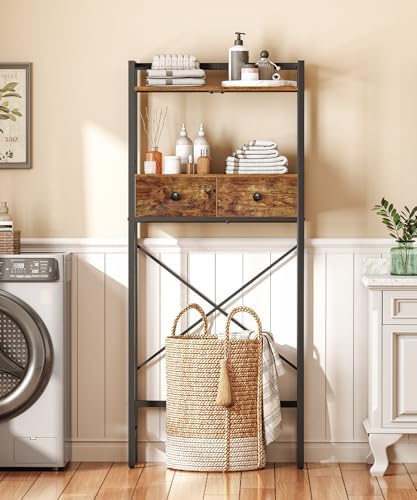 HOOBRO Over The Toilet Storage Rack with 2 Drawers, 3-Tier Bathroom Organizer Shelf Over Toilet, Freestanding Space Saver Bathroom Toilet Shelves Above Toilet for Room, Rustic Brown and Black BF47TS01 - Image 5