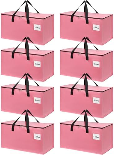 8 Pack Extra Large Heavy Duty Moving Bags with Reinforced Zipper & Wide Carrying Handles, Bright Red Large Capacity Storage Totes for Whole House Packing, Dorm Moves & Event Organization, Pink by YeueysMovingEasy
