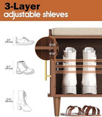 Akxomel 39.4" Rattan Shoe Storage Bench 2 Doors Entryway Bench Walnut - Image 5