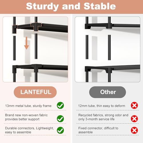 LANTEFUL 10 Tiers Shoe Rack Large Capacity Tall Shoe Organizer Sturdy Shoe Storage with Two Hooks Space Saving Metal Wide Shoe Rack for Closet, Entryway, Bedroom, Black - Image 6
