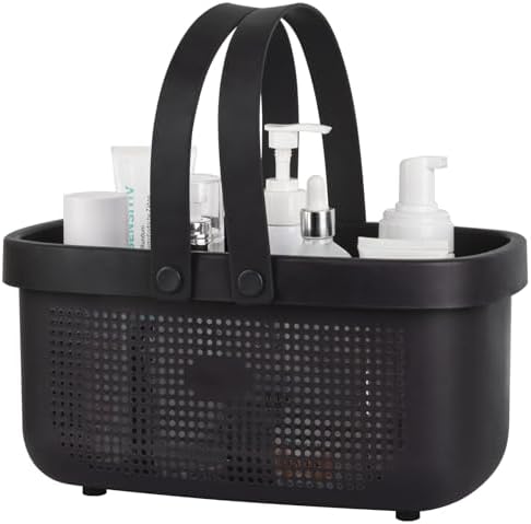 Portable Shower Caddy Basket with Handles Plastic Storage Basket Black by JiatuA