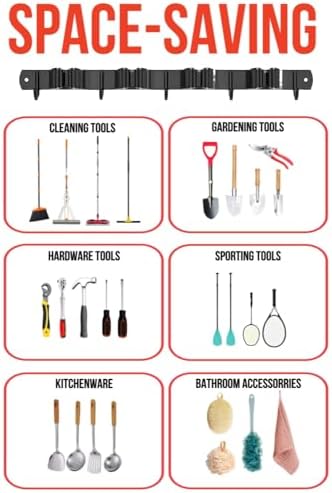 Mop and Broom Holder Wall Mount, Upgraded Broom Hanger Wall Mount, Stainless Steel Broom Organizer for Closet Garage Laundry Room Kitchen Wall Decor(4Racks 5Hooks Black) - Image 2