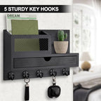 Key Holder for Wall with 5 Key Hooks and Storage Drawer - Image 7