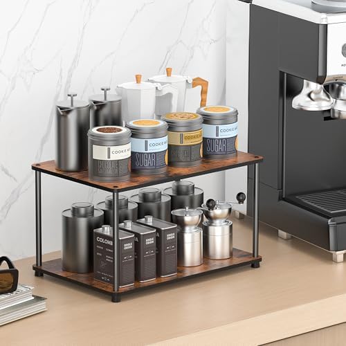 Countertop Spice Rack, Stackable Wood & Metal Pantry Cabinet Shelf Organizer Storage, 2-Tier Multi-Use for Kitchen Bathroom Desktop Home Office, Rustic Brown - Image 5