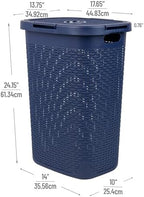 Mind Reader Slim Laundry Hamper with Lid, 60L Tall Clothes Basket, Narrow Tapered Design for Bathrooms, Closets and Laundry Rooms, Plastic, Navy - Image 3