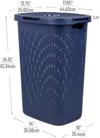 Mind Reader Slim Laundry Hamper with Lid, 60L Tall Clothes Basket, Narrow Tapered Design for Bathrooms, Closets and Laundry Rooms, Plastic, Navy - Image 3