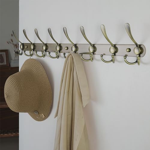 Dseap Coat Rack Wall Mount - 29.5” Long 8-Tri-Hooks Heavy Duty Coat Hanger Rail Wall Hooks for Hanging Coats Hats Clothing Clothes Purse Mudroom Entryway, Bronze - Image 4