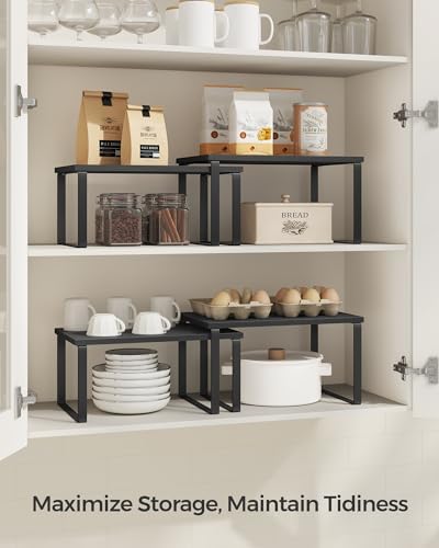 SONGMICS Cabinet Organizer Shelf, Set of 4 Spice Rack, Kitchen Storage - Image 4