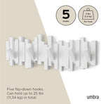Umbra Sticks Wall Mount Coat Rack, 5 Hook Retractable Pegs, White - Image 5