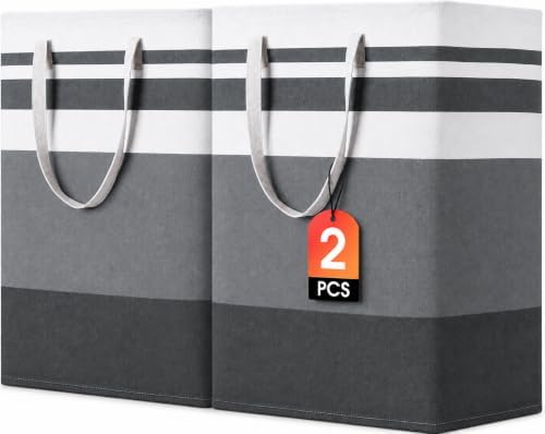 2 Pack Large Laundry Baskets, Laundry Hampers, Freestanding Waterproof Collapsible Clothes Basket with Easy Carry Handles in Laundry Room Bathroom Bedroom Dorm,Grey,75L by BOOMIBOO