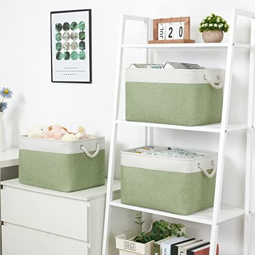 Bidtakay Large Fabric Baskets for Organizing [3-pack] Closet Organizers and Storage Baskets for Gifts Empty Foldable Nursery Baskets for Toy Storage 15 X 11 X 9.5 Inches (White&green) - Image 3