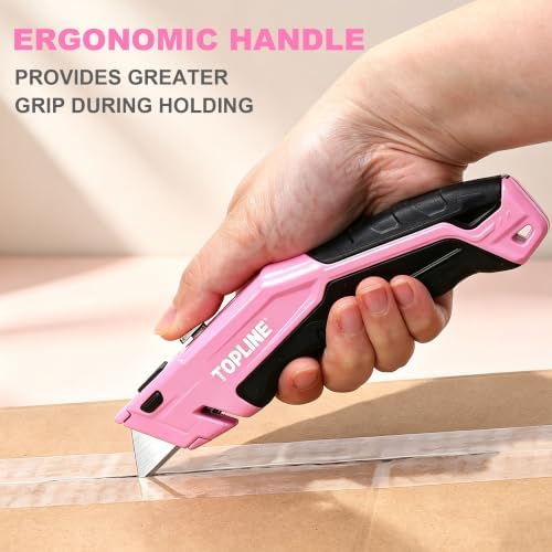 TOPLINE 2-Pack Pink Utility Knife Set, Retractable Pink Box Cutter - Image 3