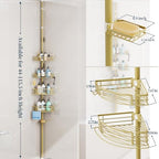 Consumest Corner Shower Caddy Tension Pole - Rustproof Shower Shelves with Towel Bar & Soap Holder, Adjustable Bath Organizer for Bathroom Storage, 27.6-108.3 inch, Gold - Image 3