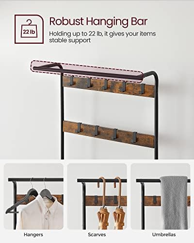 VASAGLE Coat Rack, Hall Tree with Shoe Bench, 4-in-1, 9 Removable Hooks - Image 4